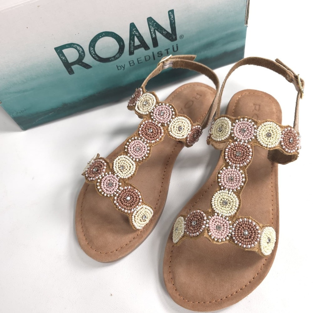 ROAN New Quarrel Scoop Beaded Sandals Women Size 7 Leather Slingback FR86028‎